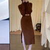 Womens Slim-Fit High-Neck Knitted Dress With Side Slit | Buy