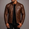 Mens PU Leather Motorcycle Jacket With A Stand-Up Collar | B
