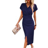 Slim-fit Short-sleeved Dress Fashion Sexy Split V-neck Dress