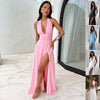 Sexy Halterneck V-neck Slit Dress Summer Backless Strappy Sk