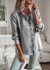 Striped Long Sleeve Shirt Fashion Ruffle Design Button Up To