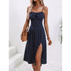 New Polka Dot Print Suspender Dress Summer Sexy Split Long D