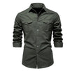 Men's Long-sleeved Denim Shirt Casual Solid Button Slim Tops
