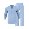 Mens Loose-Fit Long-sleeved Suit Casual Breathable V-Neck He