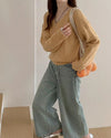 Womens Solid Color Long-Sleeve V-Neck Sweater | Buy Online B