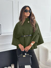 New Stand Collar Batwing Sleeves Cloak Top With Belt Ins Fas