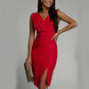 Summer V-neck Sleeveless Split Dress Fashion Slim High Waist