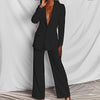 2pcs Casual Suit Lapel Button-down Blazer Jacket And Straigh