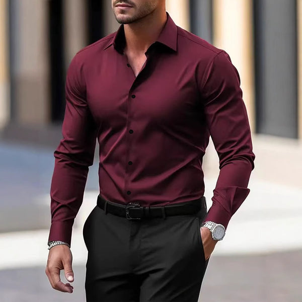 Men's Shirt Business Button Down Shirt Summer Solid Color Lo