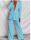 2pcs Casual Suit Lapel Button-down Blazer Jacket And Straigh