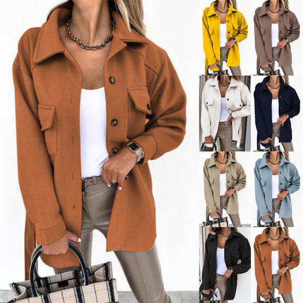 Lapel Jacket Fashion Casual Single-Breasted Coat With Belt S