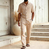 Mens Solid-Colored Lapel Casual Shirt And Pants Set | Buy On