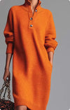 Long-sleeved Sweater Dress Fashion Warm Stand-up Collar V-ne