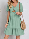 V-neck Short Sleeve Dress Summer Fashion Casual Loose Ruffle