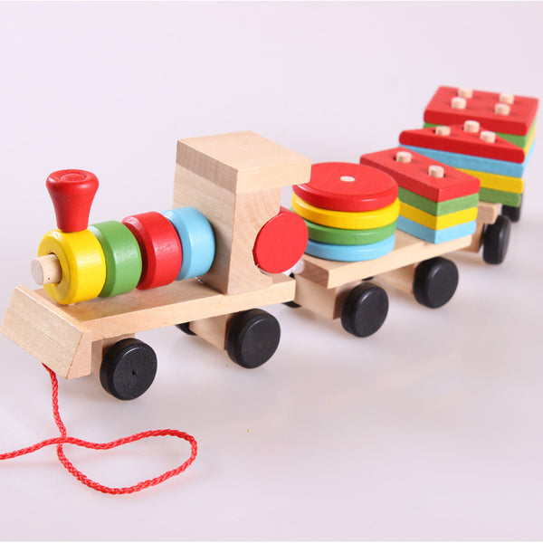 Wooden Train Three-section Tractor Toy Children's Intelligen