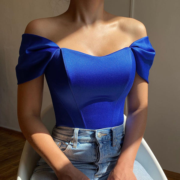 Fishtail-waistline Womens Satin Off-shoulder Top | Buy Onlin
