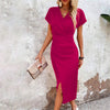 Slim-fit Short-sleeved Dress Fashion Sexy Split V-neck Dress
