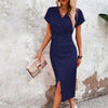Slim-fit Short-sleeved Dress Fashion Sexy Split V-neck Dress