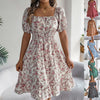Floral Print Square Collar Dress Summer Fashion Ruffles Dres