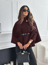 New Stand Collar Batwing Sleeves Cloak Top With Belt Ins Fas