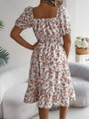 Floral Print Square Collar Dress Summer Fashion Ruffles Dres