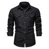 Men's Long-sleeved Denim Shirt Casual Solid Button Slim Tops