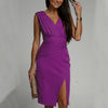 Summer V-neck Sleeveless Split Dress Fashion Slim High Waist