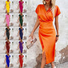 Slim-fit Short-sleeved Dress Fashion Sexy Split V-neck Dress