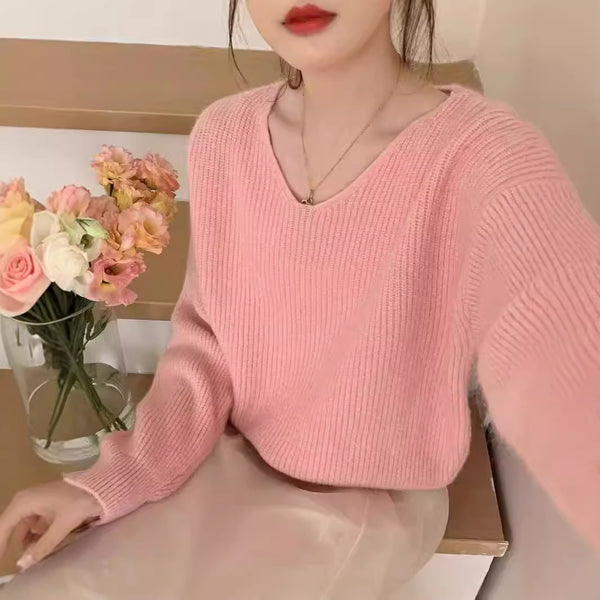 Womens Solid Color Long-Sleeve V-Neck Sweater | Buy Online B