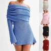 Women's Spring Summer Knitted Dress Elegant Party Boat Neck