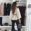 New Stand Collar Batwing Sleeves Cloak Top With Belt Ins Fas