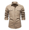 Men's Long-sleeved Denim Shirt Casual Solid Button Slim Tops