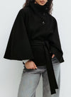 Winter High Neck Batwing Sleeve Coat With Belt Fashion Loose