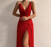 V-neck Slit Sling Dress Summer Fashion Sexy Slim Suspender D