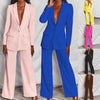 2pcs Casual Suit Lapel Button-down Blazer Jacket And Straigh