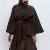 Winter High Neck Batwing Sleeve Coat With Belt Fashion Loose