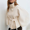 Winter High Neck Batwing Sleeve Coat With Belt Fashion Loose