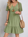 V-neck Short Sleeve Dress Summer Fashion Casual Loose Ruffle