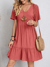 V-neck Short Sleeve Dress Summer Fashion Casual Loose Ruffle
