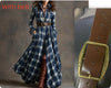 Ins Plaid Print Long-Sleeved Dress Fashion Pockets Collared