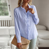 Striped Long Sleeve Shirt Fashion Ruffle Design Button Up To