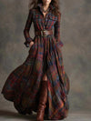 Ins Plaid Print Long-Sleeved Dress Fashion Pockets Collared