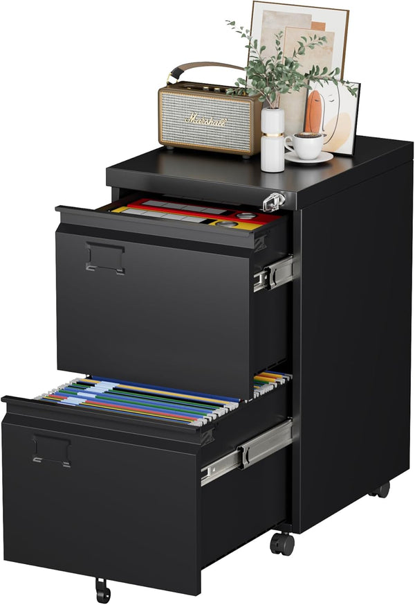 2 Drawer Mobile File Cabinet, Metal Under Desk Cabinet With