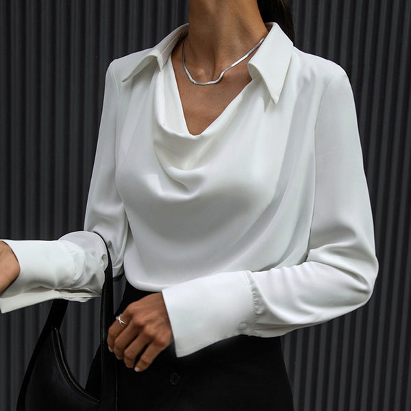 Collared Long-Sleeve Shirts Fashion Commuter Solid Color Blo