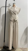 Beige Elegant Sleeveless Waist-Cinching Suit Set | Buy Onlin