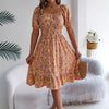 Floral Print Square Collar Dress Summer Fashion Ruffles Dres