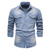 Men's Long-sleeved Denim Shirt Casual Solid Button Slim Tops