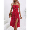 New Polka Dot Print Suspender Dress Summer Sexy Split Long D