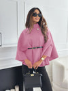 New Stand Collar Batwing Sleeves Cloak Top With Belt Ins Fas