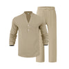 Mens Loose-Fit Long-sleeved Suit Casual Breathable V-Neck He